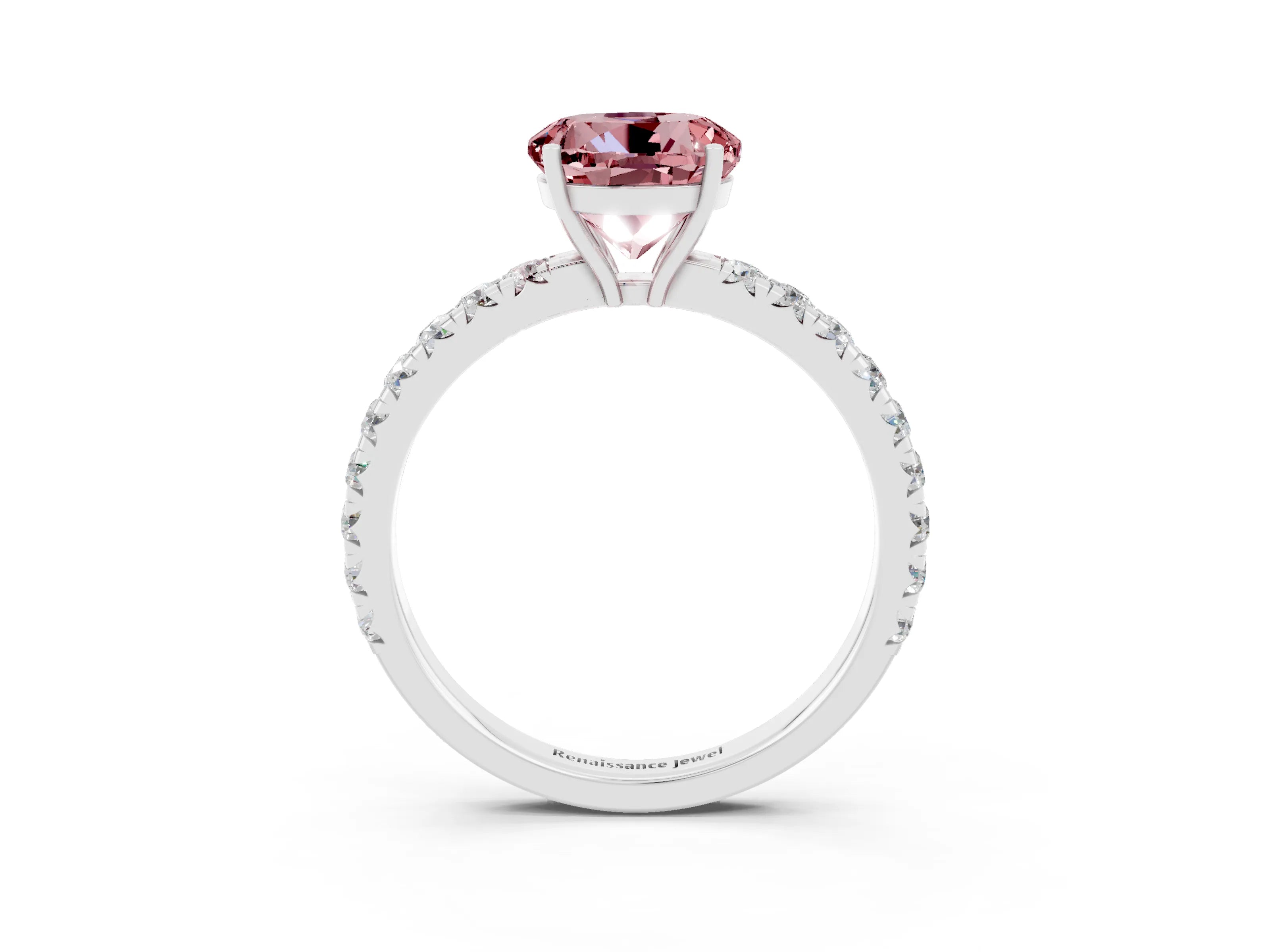 White gold Round Cut Morganite Pavé Solitaire Engagement Ring with Four-Prong Setting_15