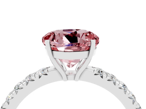 White gold Round Cut Morganite Pavé Solitaire Engagement Ring with Four-Prong Setting_16