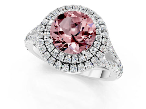 White gold Round Cut Morganite Pavé Split Shank Double Halo Engagement Ring_1