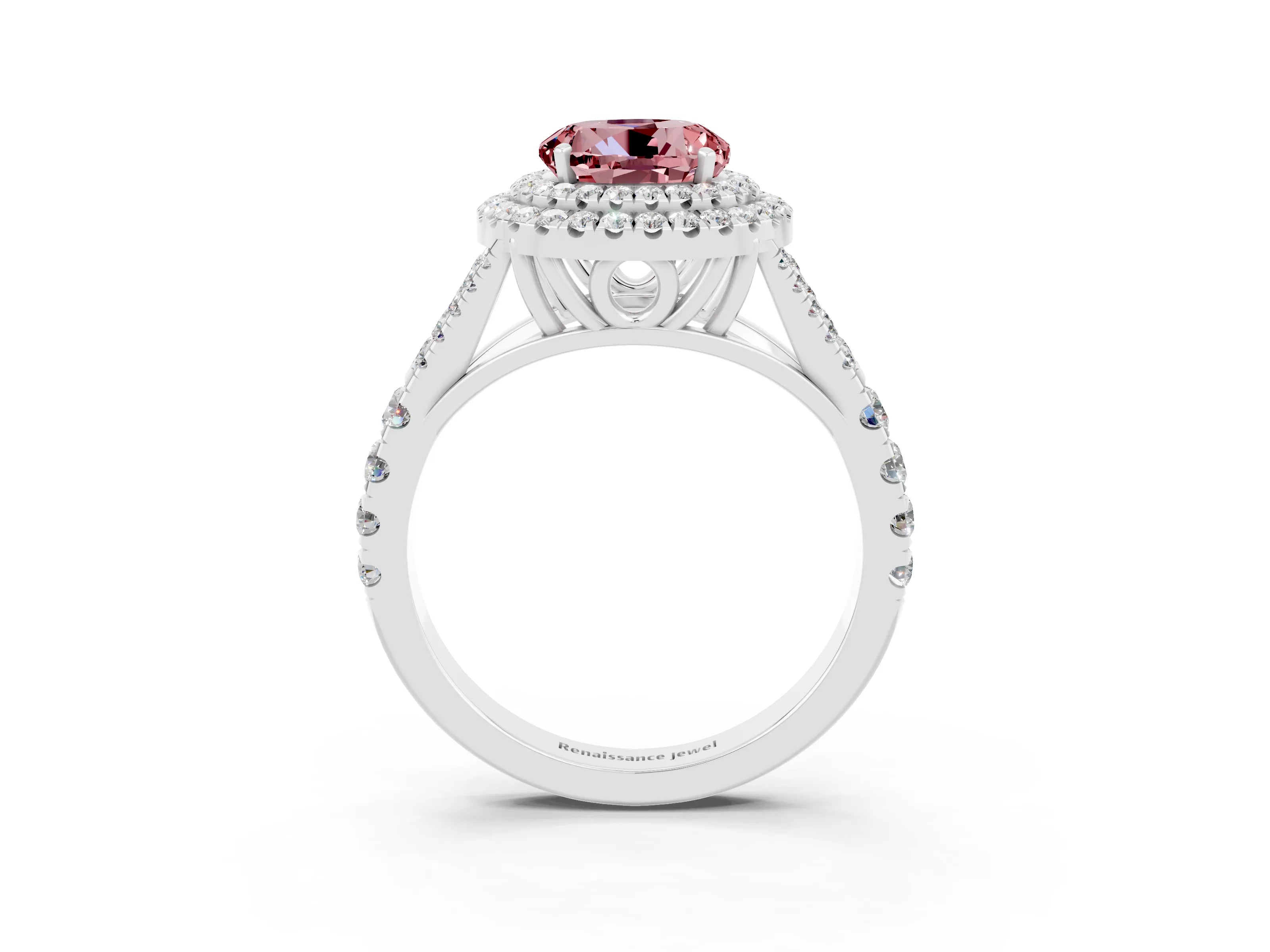 White gold Round Cut Morganite Pavé Split Shank Double Halo Engagement Ring_3