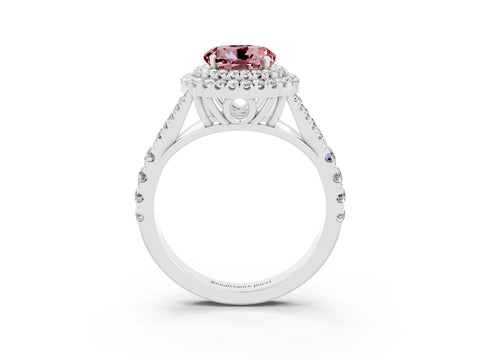 White gold Round Cut Morganite Pavé Split Shank Double Halo Engagement Ring_3