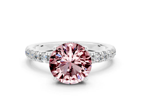 White gold Round Cut Morganite Pave Band Solitaire Ring with Four-Prong Setting_24