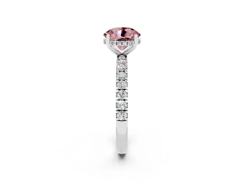 White gold Round Cut Morganite Pave Band Solitaire Ring with Four-Prong Setting_26
