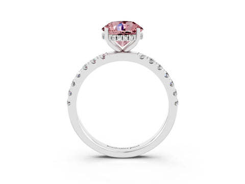 White gold Round Cut Morganite Pave Band Solitaire Ring with Four-Prong Setting_27