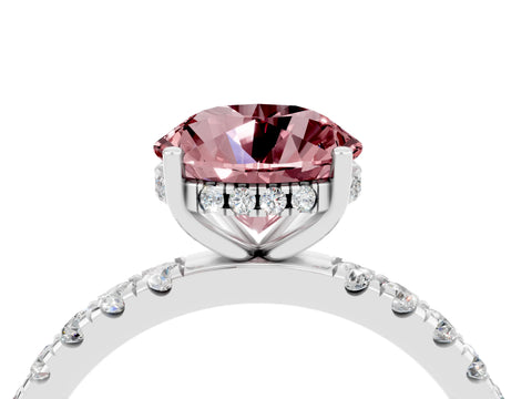 White gold Round Cut Morganite Pave Band Solitaire Ring with Four-Prong Setting_28