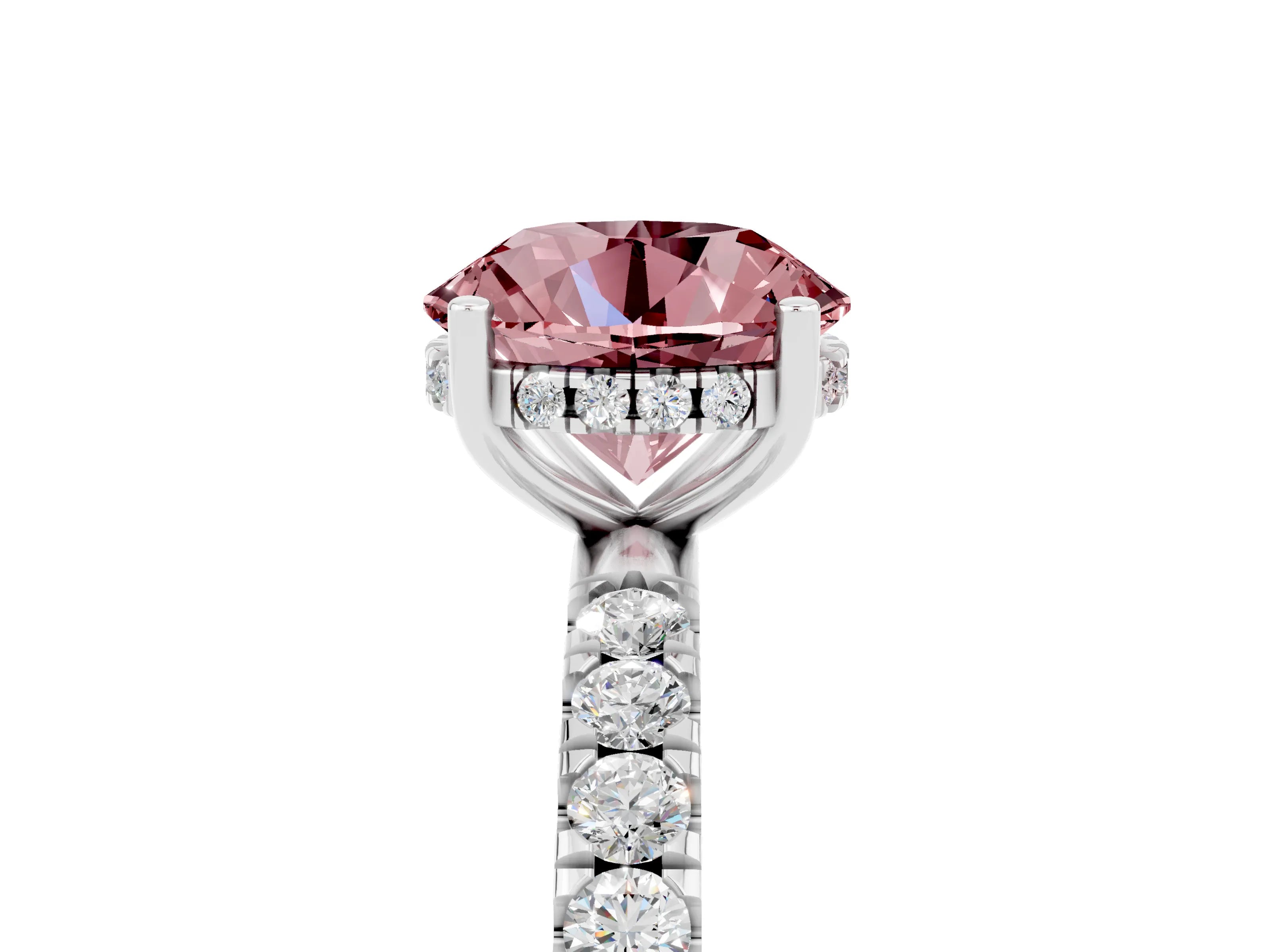 White gold Round Cut Morganite Pave Band Solitaire Ring with Four-Prong Setting_29