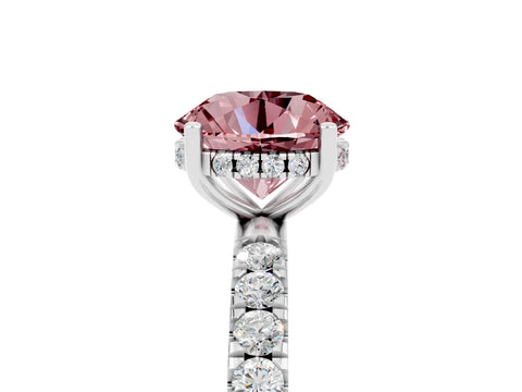White gold Round Cut Morganite Pave Band Solitaire Ring with Four-Prong Setting_29