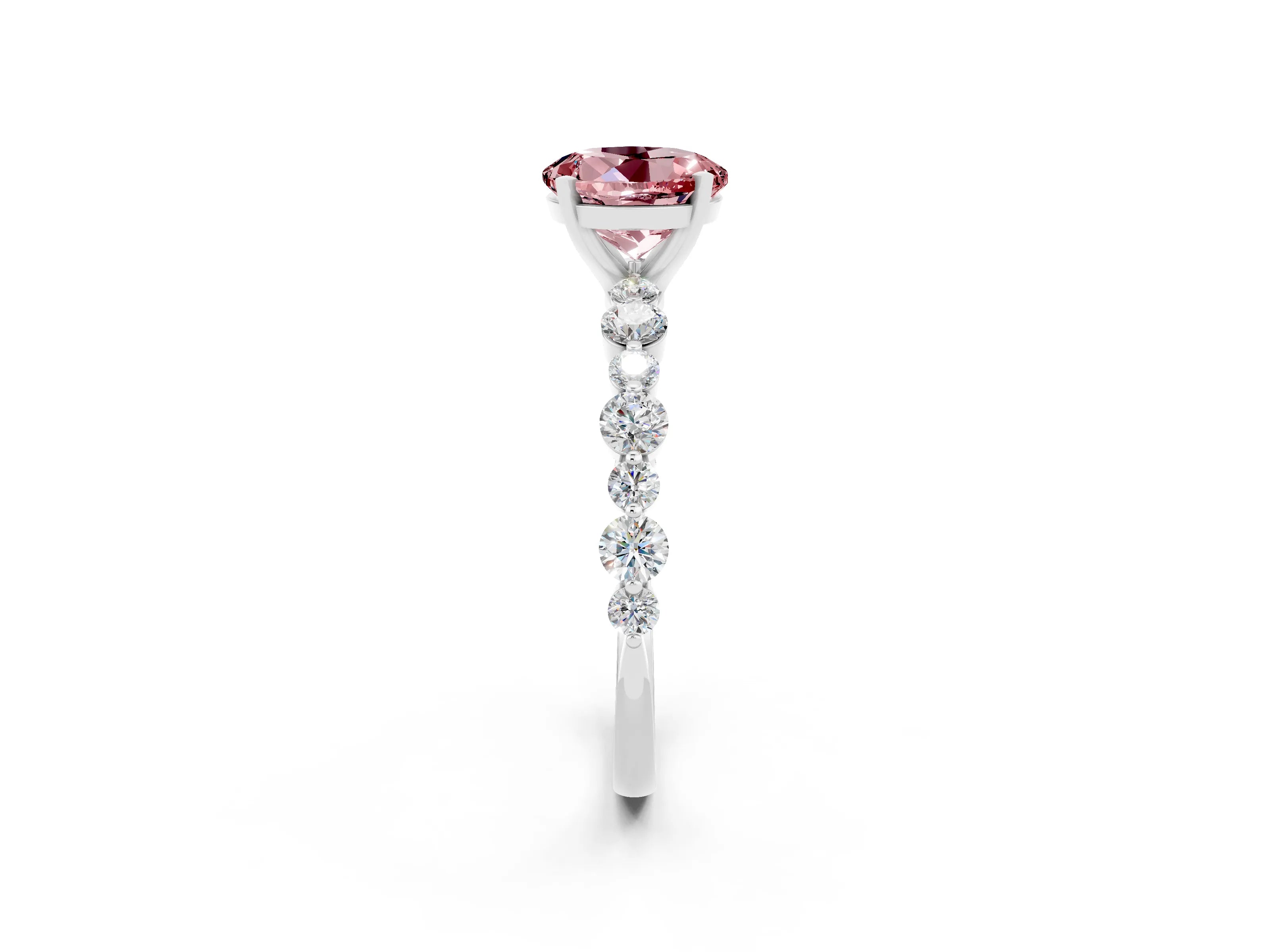 White gold Round Cut Morganite Prong Set Engagement Ring with Pavé Band_2