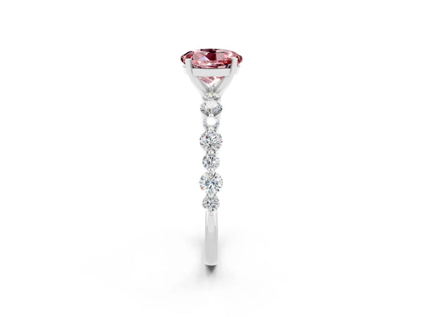 White gold Round Cut Morganite Prong Set Engagement Ring with Pavé Band