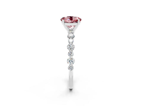 White gold Round Cut Morganite Prong Set Engagement Ring with Pavé Band_2