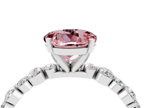 White gold Round Cut Morganite Prong Set Engagement Ring with Pavé Band_4