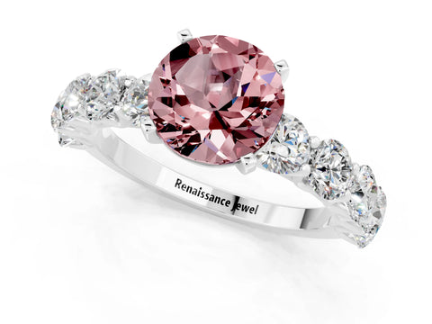 White gold Round Cut Morganite Prong Setting with Side Stones on a Pave Band_1
