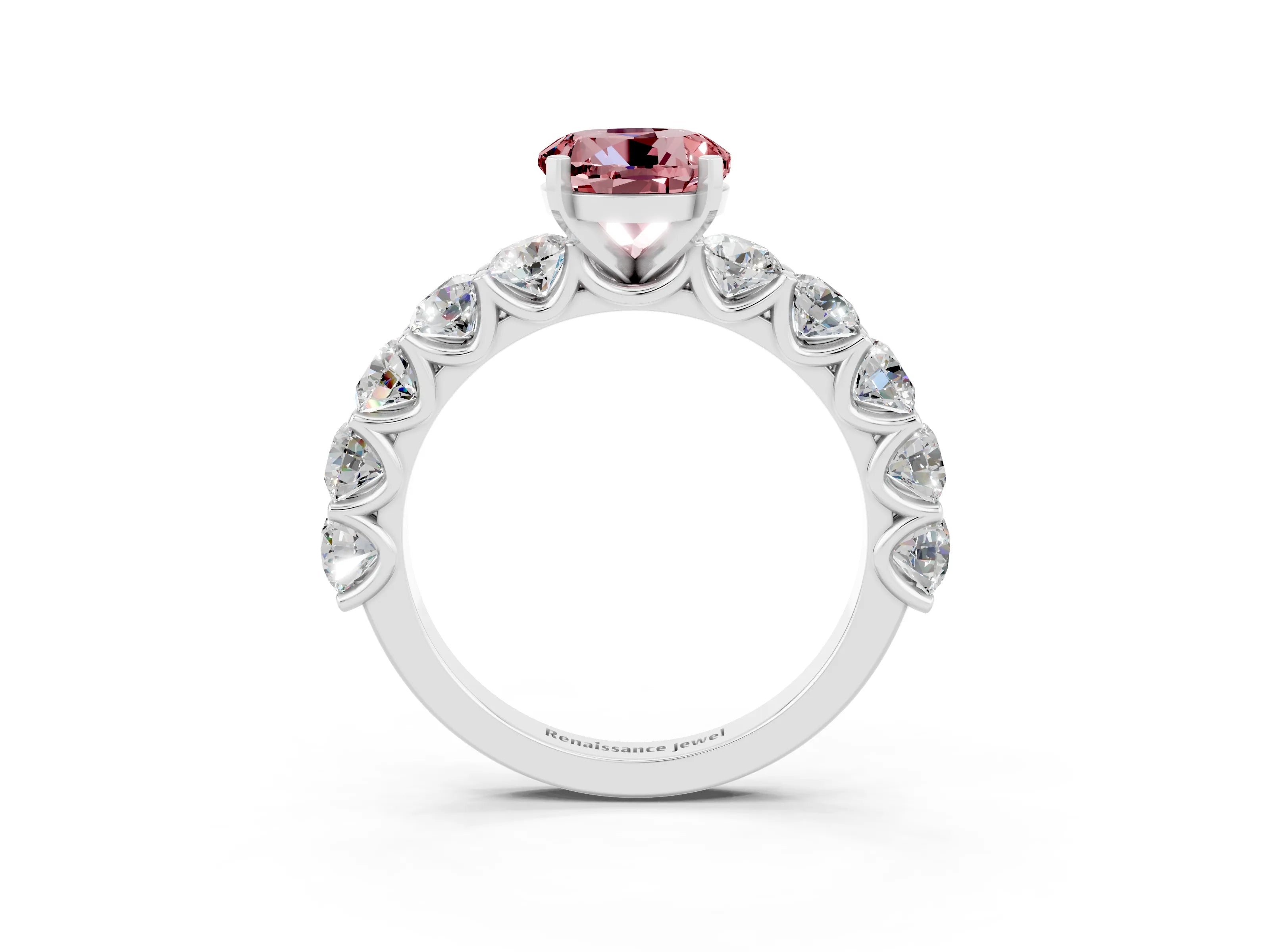 White gold Round Cut Morganite Prong Setting with Side Stones on a Pave Band_3