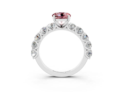 White gold Round Cut Morganite Prong Setting with Side Stones on a Pave Band_3