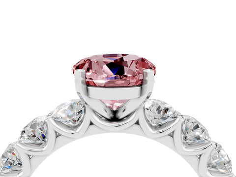 White gold Round Cut Morganite Prong Setting with Side Stones on a Pave Band_4