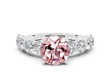 White gold Round Cut Morganite Prong Setting with Side Stones on a Pave Band