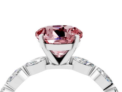 White gold Round Cut Morganite Ring with Marquise Side Stones and Prong Setting_4