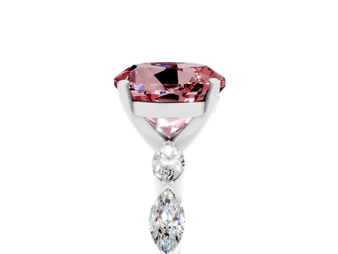 White gold Round Cut Morganite Ring with Marquise Side Stones and Prong Setting_5