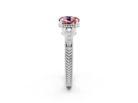 White gold Round Cut Morganite Ring with Milgrain Pavé Band and Four-Prong Setting_14