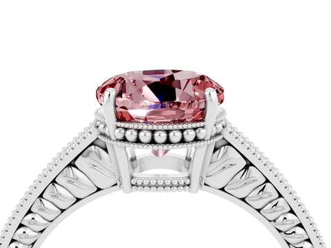 White gold Round Cut Morganite Ring with Milgrain Pavé Band and Four-Prong Setting_16