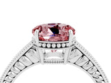 White gold Round Cut Morganite Ring with Milgrain Pavé Band and Four-Prong Setting_16