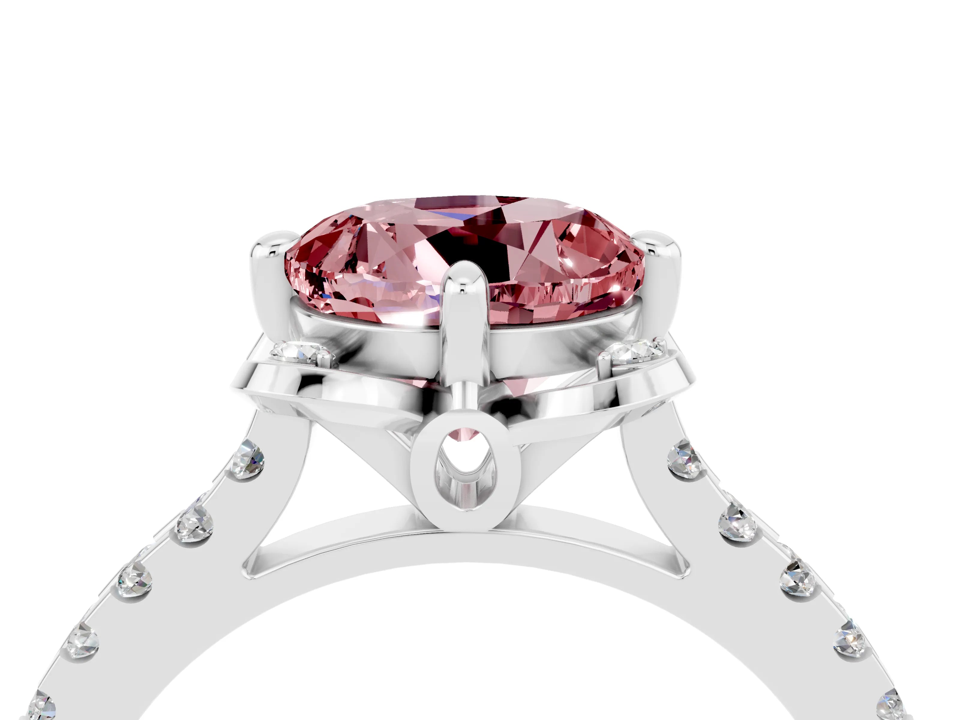 White gold Round Cut Morganite Ring with Pavé Band and Floral Prong Setting_4