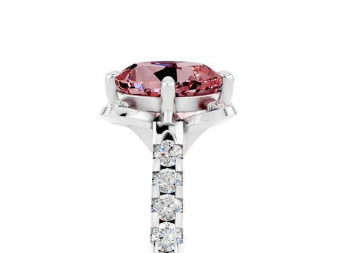 White gold Round Cut Morganite Ring with Pavé Band and Floral Prong Setting_5