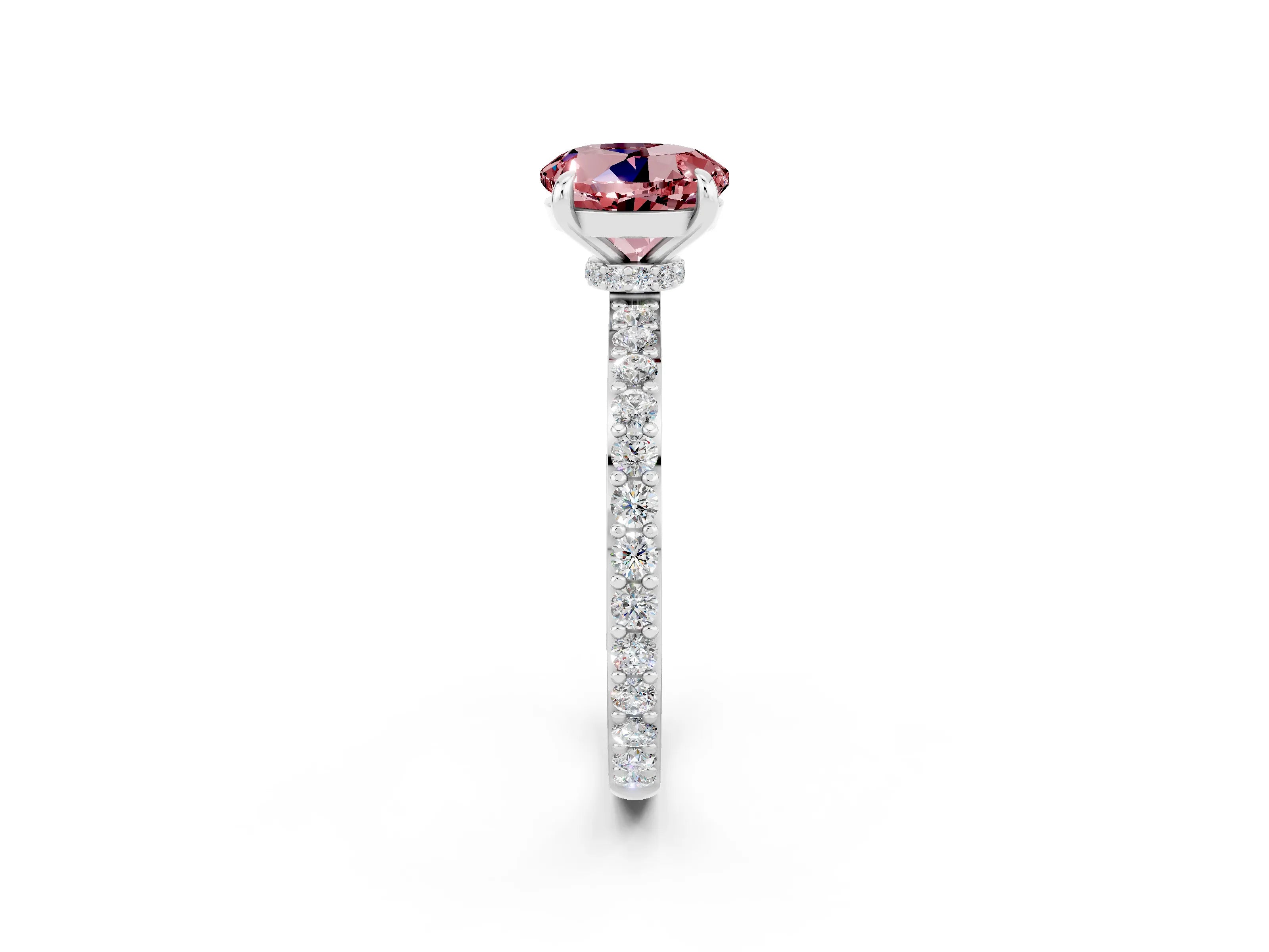 White gold Round Cut Morganite Ring with Pavé Band and Four-Prong Setting_2