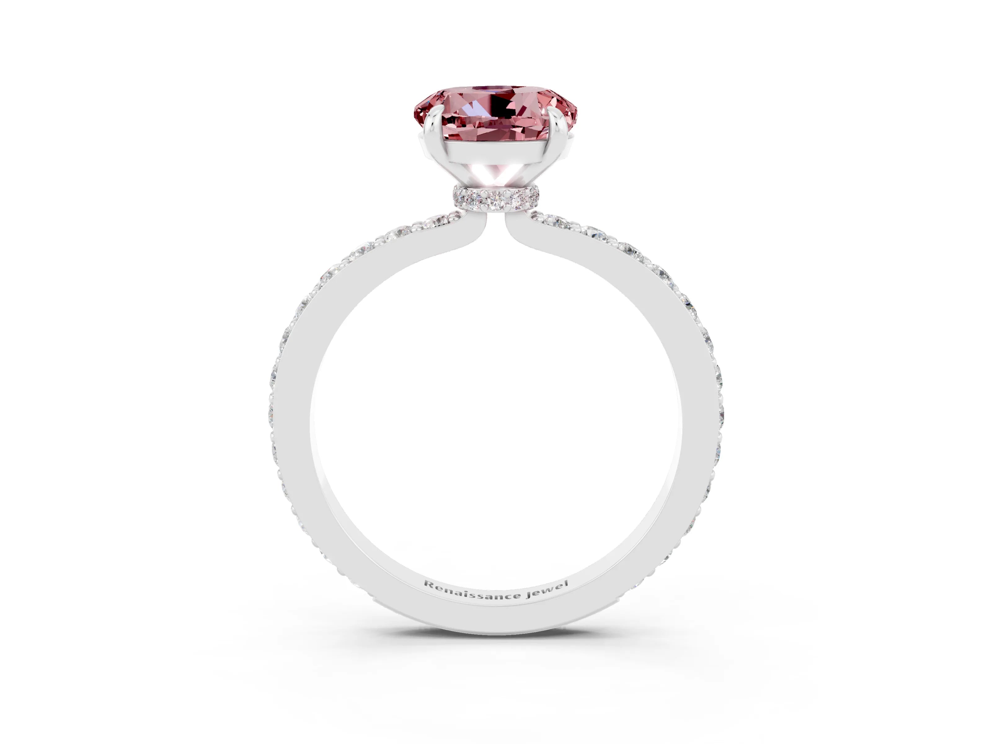 White gold Round Cut Morganite Ring with Pavé Band and Four-Prong Setting_3