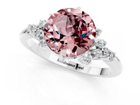 White gold Round Cut Morganite Ring with Side Stones and Four-Prong Setting_37