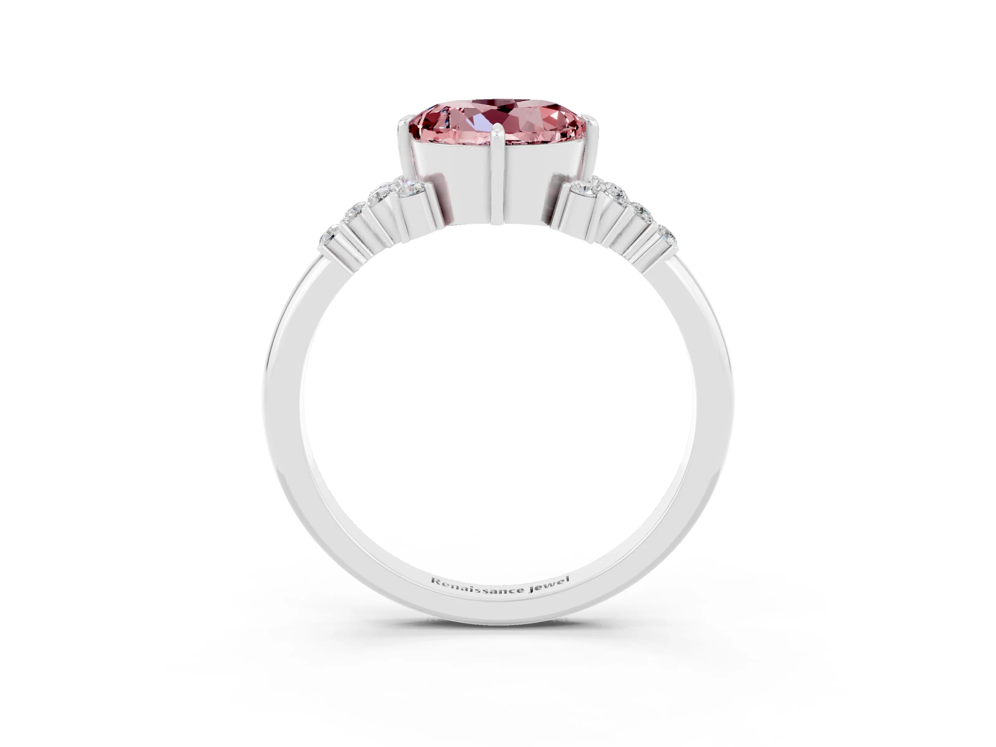 White gold Round Cut Morganite Ring with Side Stones and Four-Prong Setting_39