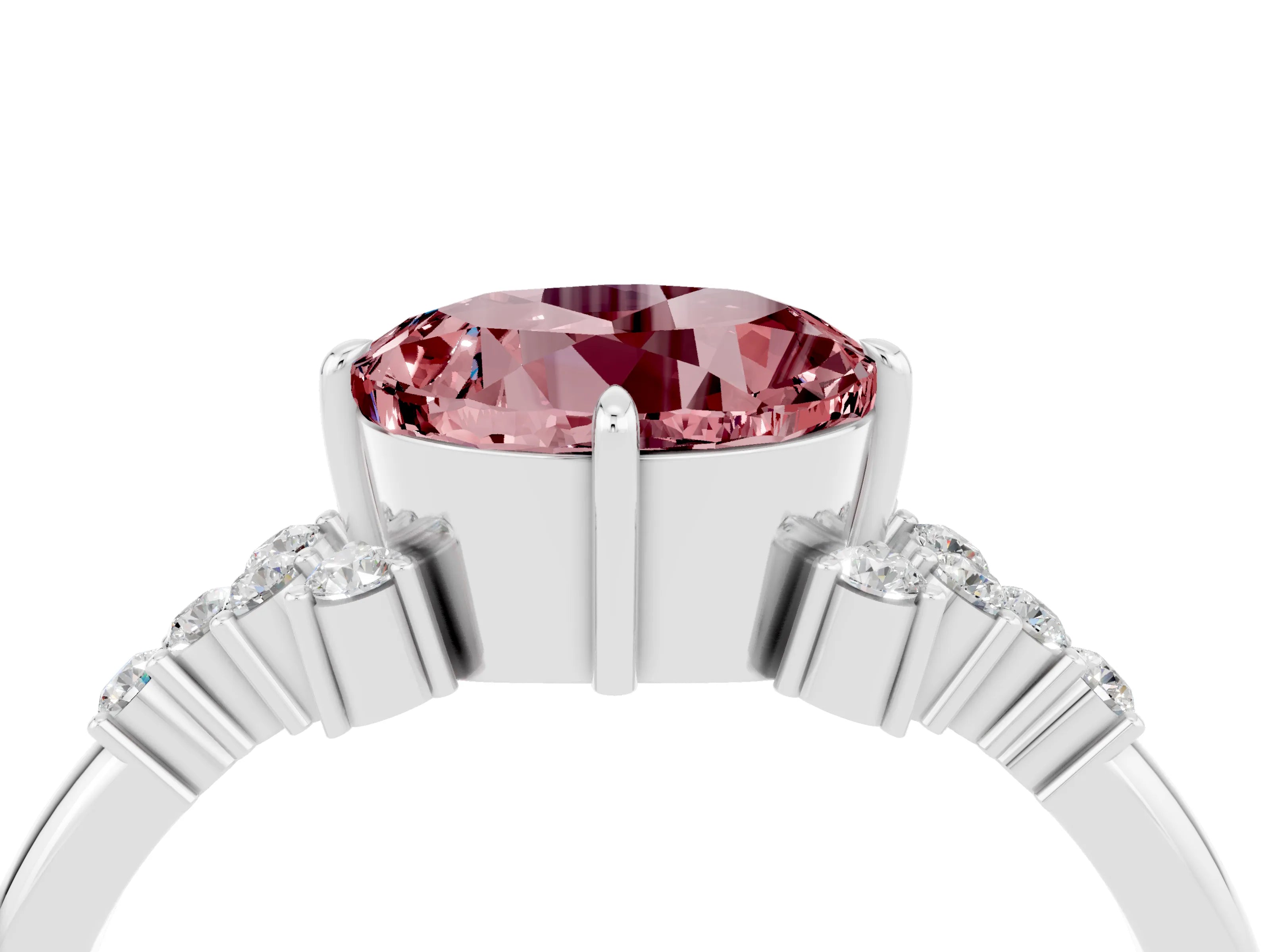 White gold Round Cut Morganite Ring with Side Stones and Four-Prong Setting_40
