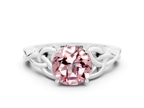 White gold Round Cut Morganite Solitaire Celtic Knot Ring with Four-Prong Setting_12
