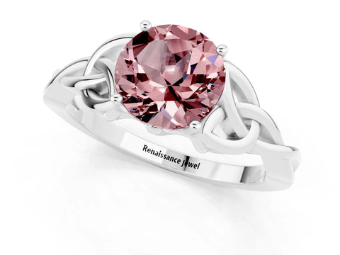 White gold Round Cut Morganite Solitaire Celtic Knot Ring with Four-Prong Setting_13