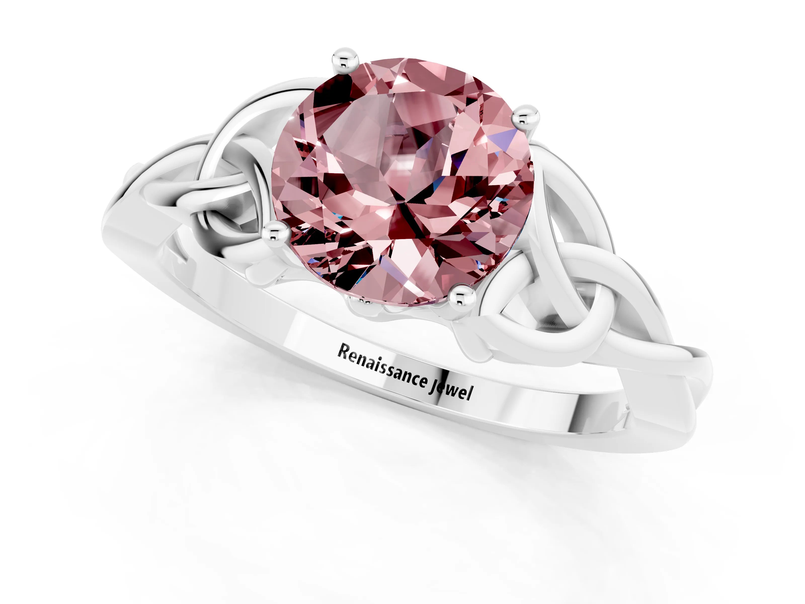 White gold Round Cut Morganite Solitaire Celtic Knot Ring with Four-Prong Setting_13
