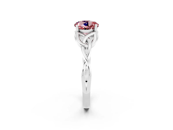 White gold Round Cut Morganite Solitaire Celtic Knot Ring with Four-Prong Setting