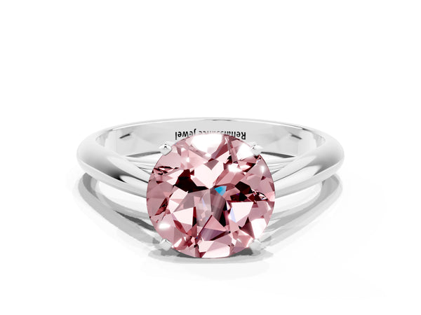 Silver Round Cut Morganite Solitaire Engagement Ring with Cathedral Setting and Four-Prong Mount