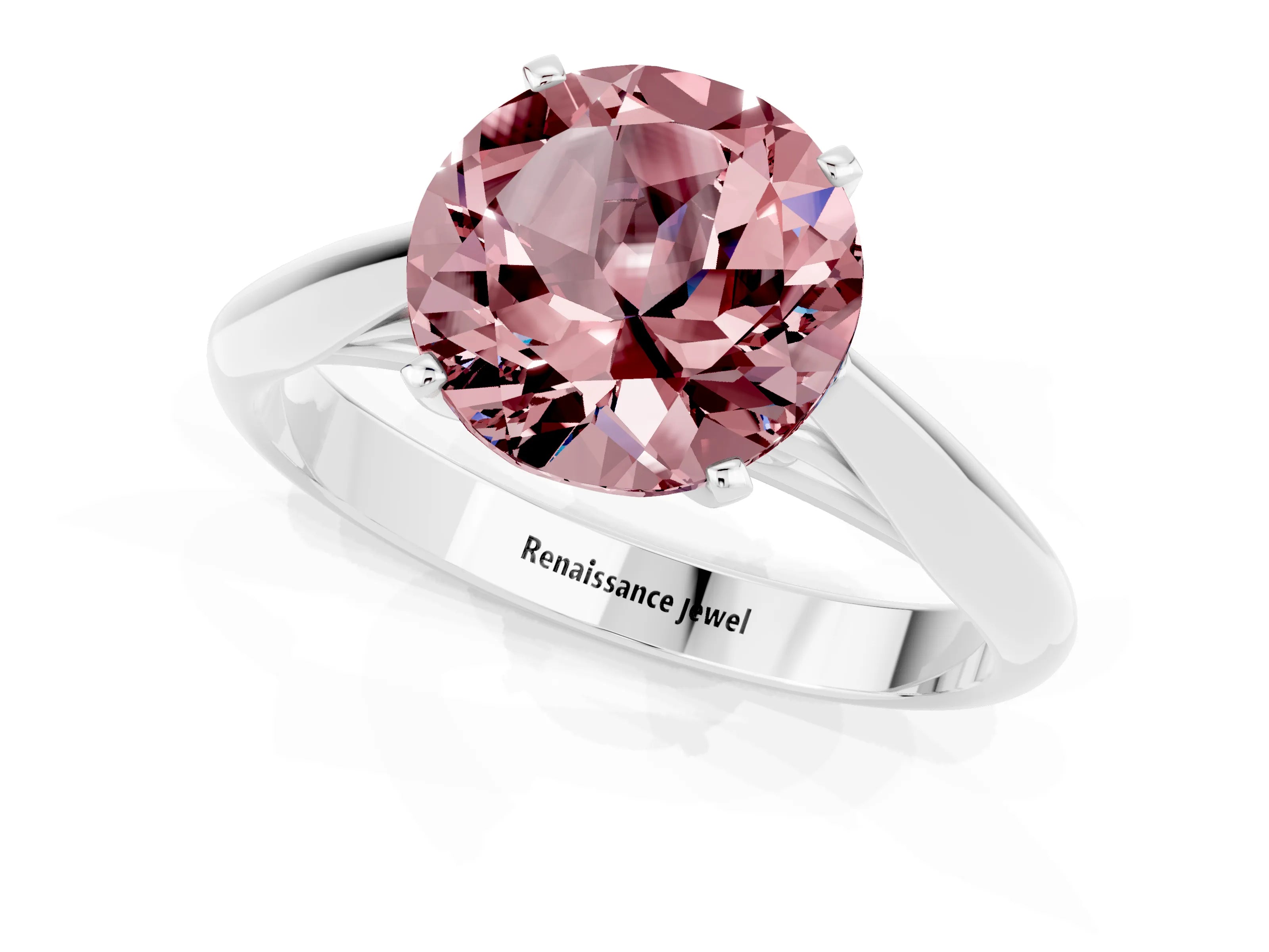 White gold Round Cut Morganite Solitaire Engagement Ring with Cathedral Setting and Four-Prong Mount_13