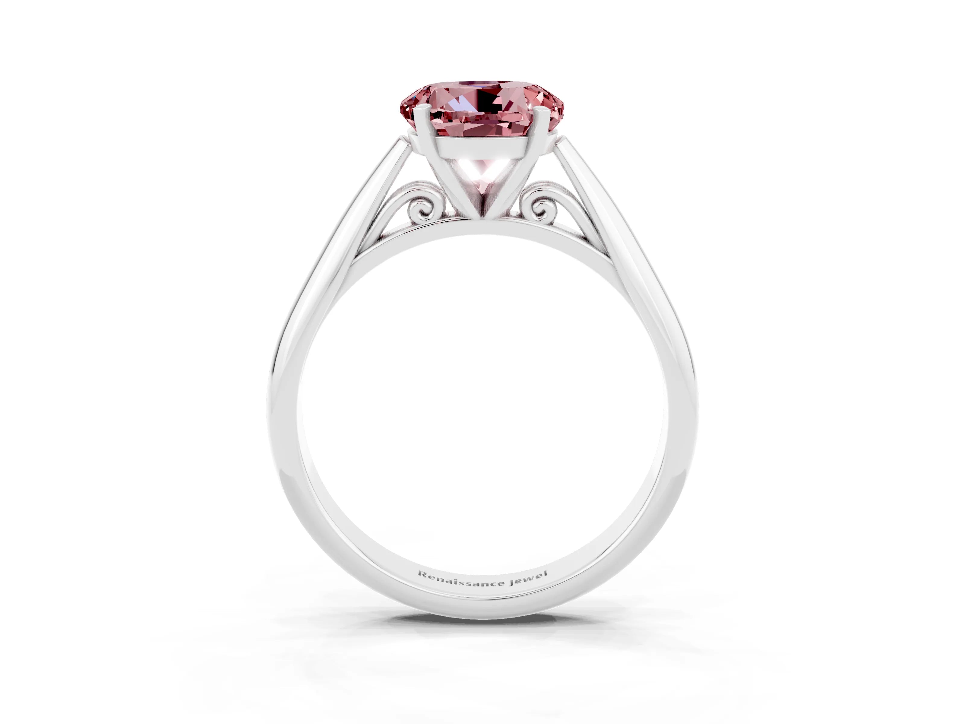 White gold Round Cut Morganite Solitaire Engagement Ring with Cathedral Setting and Four-Prong Mount_15