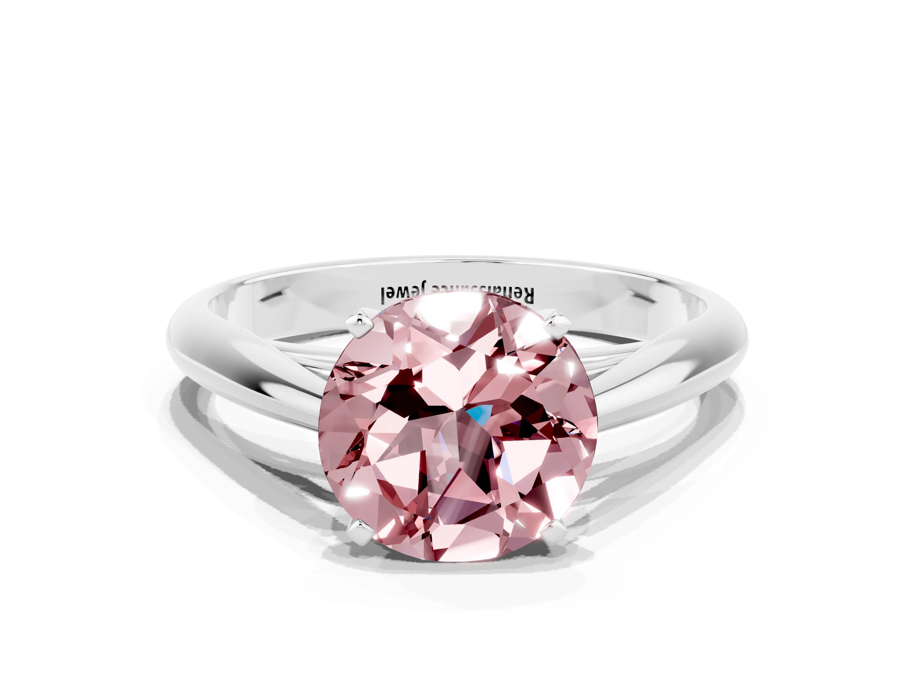 White gold Round Cut Morganite Solitaire Engagement Ring with Cathedral Setting and Four-Prong Mount_24