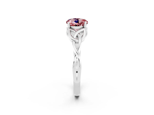Platinum Round Cut Morganite Solitaire Engagement Ring with Celtic Knot Band and Four-Prong Setting