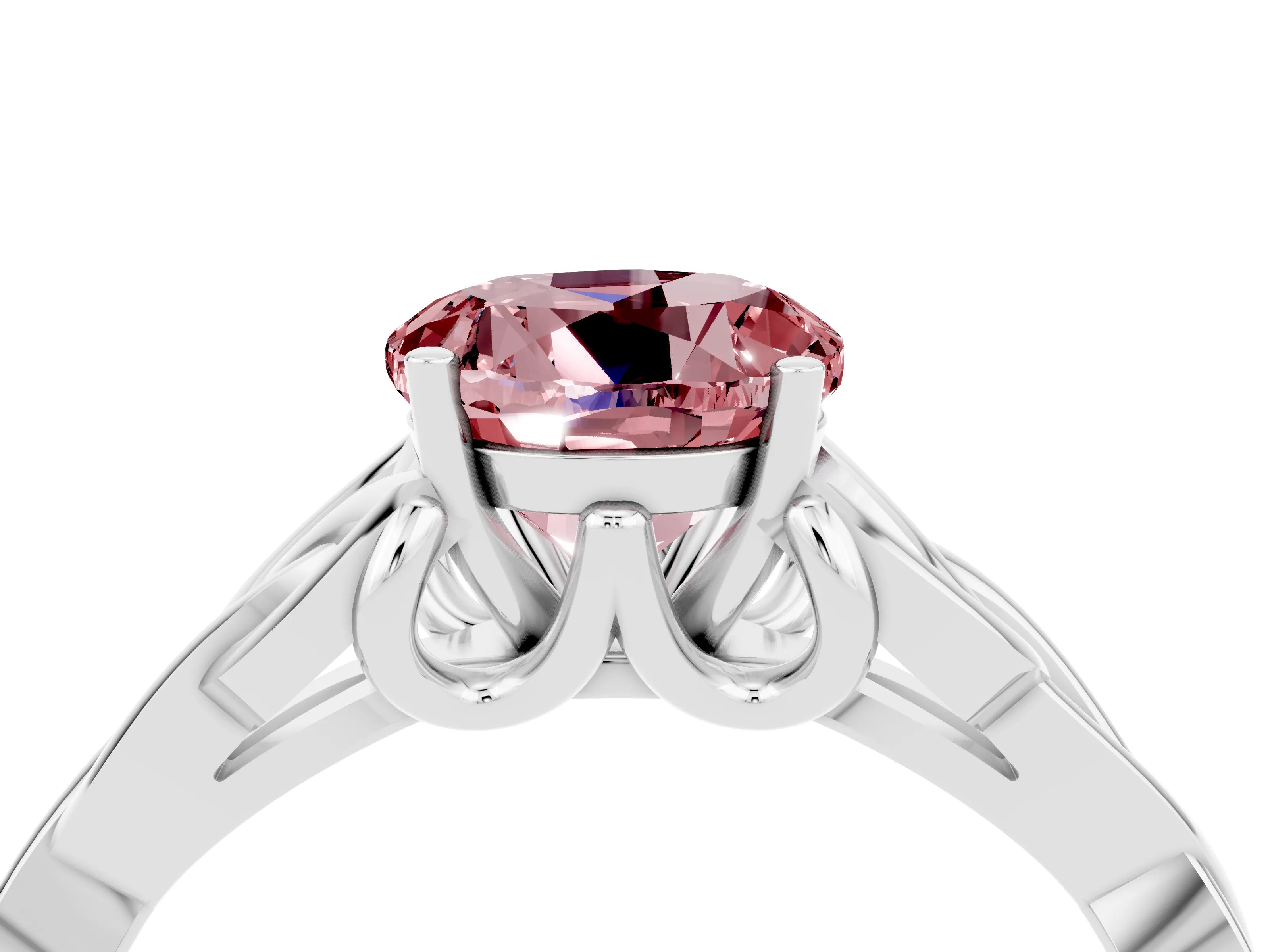 White gold Round Cut Morganite Solitaire Engagement Ring with Celtic Knot Band and Four-Prong Setting_4