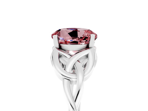 White gold Round Cut Morganite Solitaire Engagement Ring with Celtic Knot Band and Four-Prong Setting_5