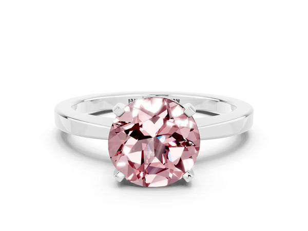 Platinum Round Cut Morganite Solitaire Engagement Ring with Classic Band and Four-Prong Setting