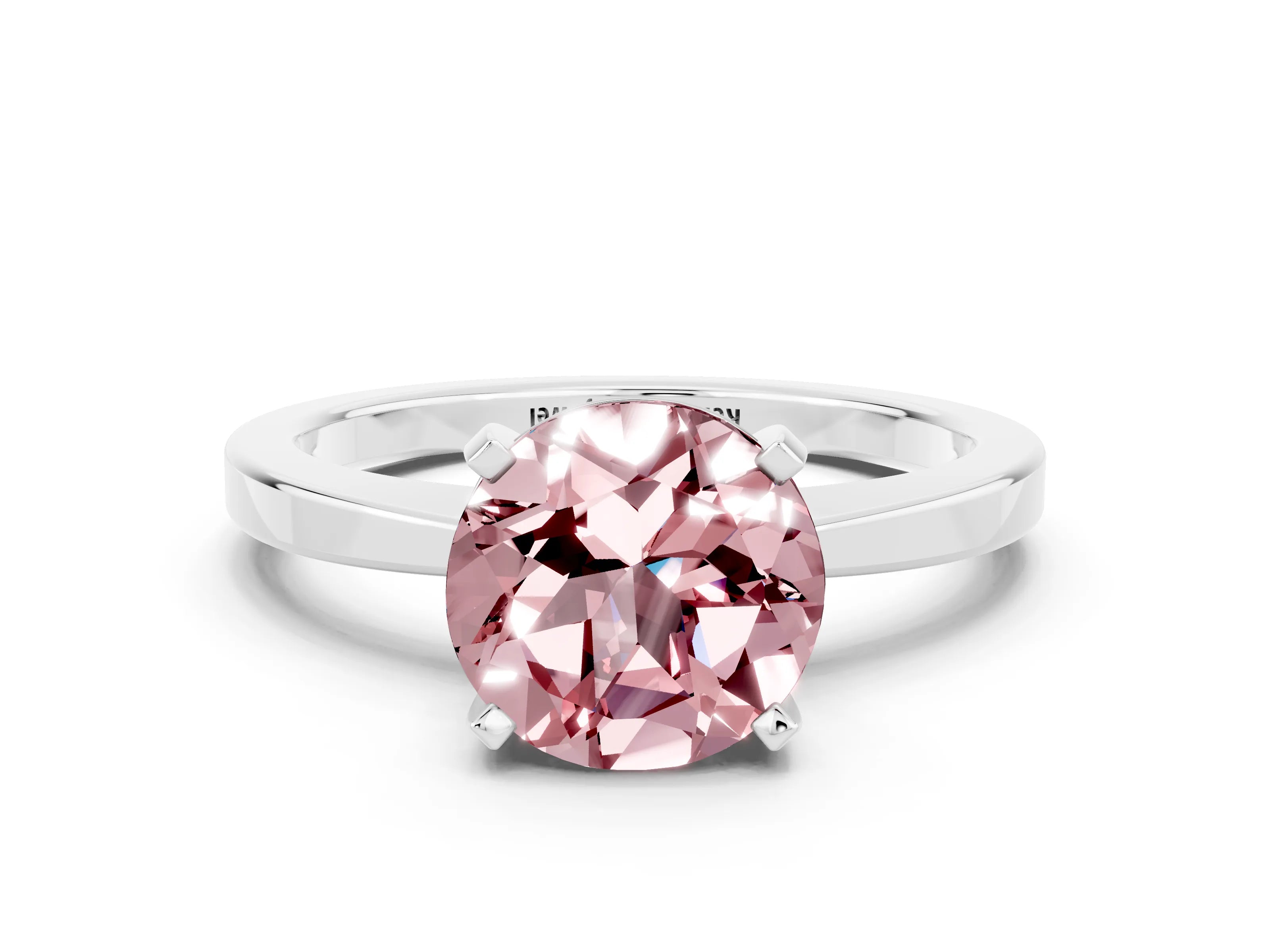 White gold Round Cut Morganite Solitaire Engagement Ring with Classic Band and Four-Prong Setting_24