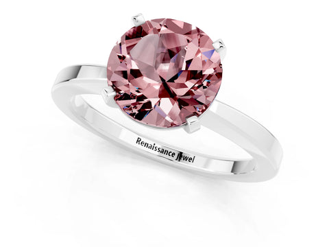 White gold Round Cut Morganite Solitaire Engagement Ring with Classic Band and Four-Prong Setting_25