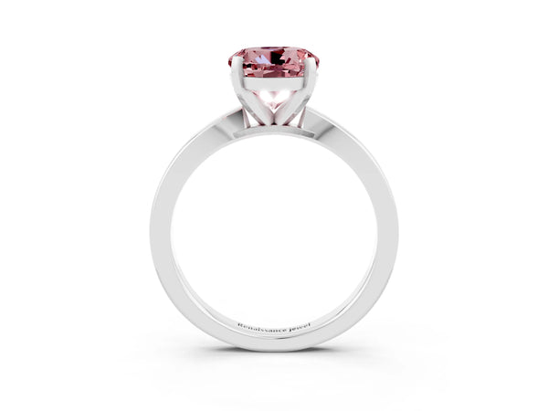 Silver Round Cut Morganite Solitaire Engagement Ring with Classic Band and Four-Prong Setting