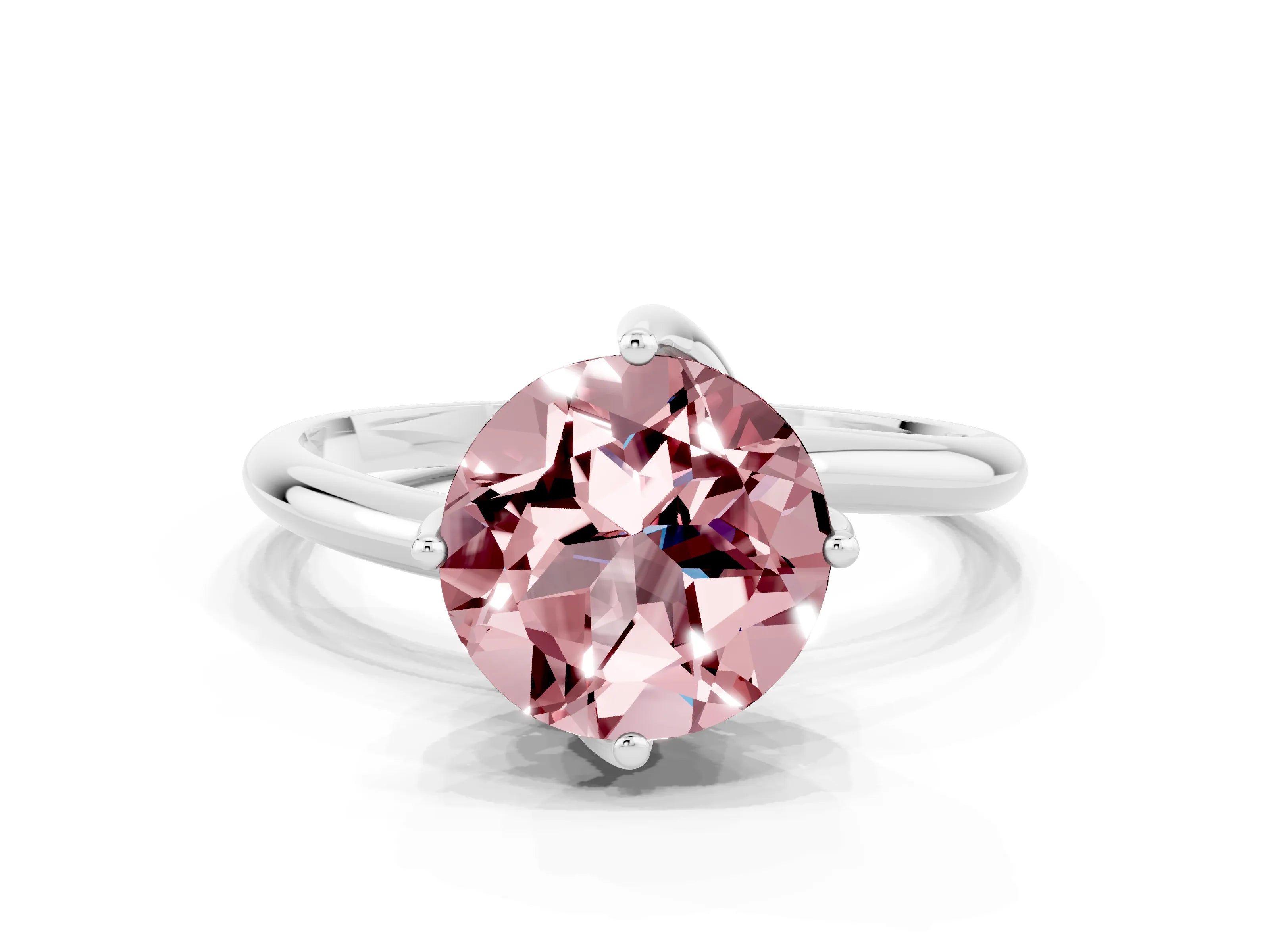 White gold Round Cut Morganite Solitaire Engagement Ring with Four-Prong Setting and Classic Band_12