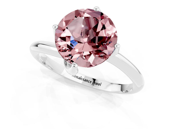 Silver Round Cut Morganite Solitaire Engagement Ring with Four-Prong Setting and Classic Band