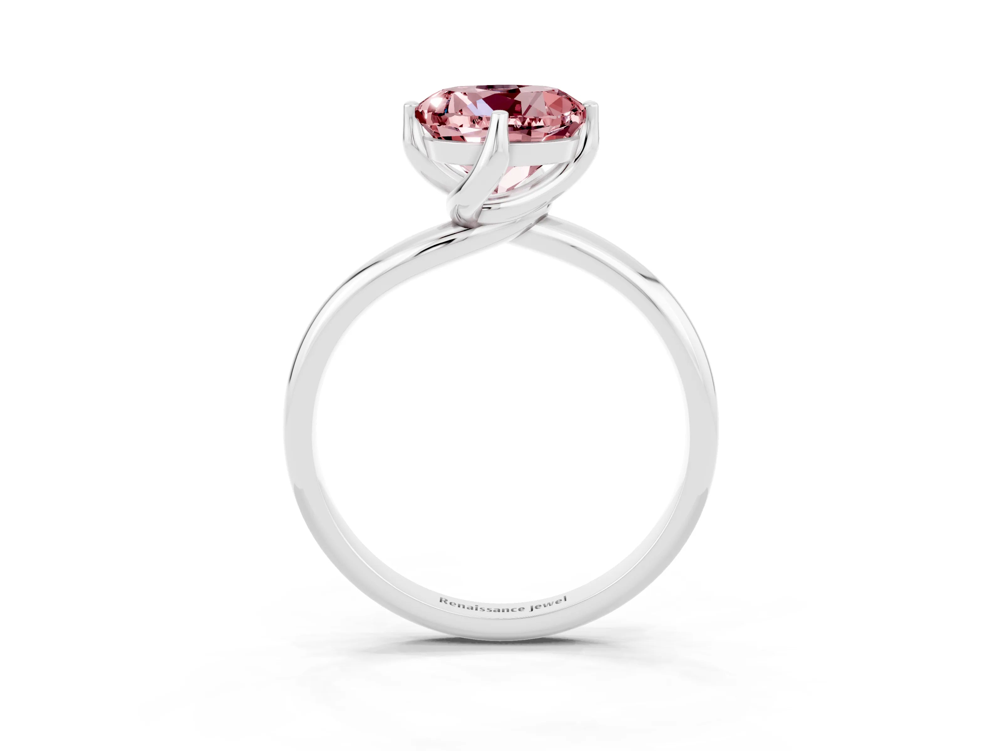White gold Round Cut Morganite Solitaire Engagement Ring with Four-Prong Setting and Classic Band_15